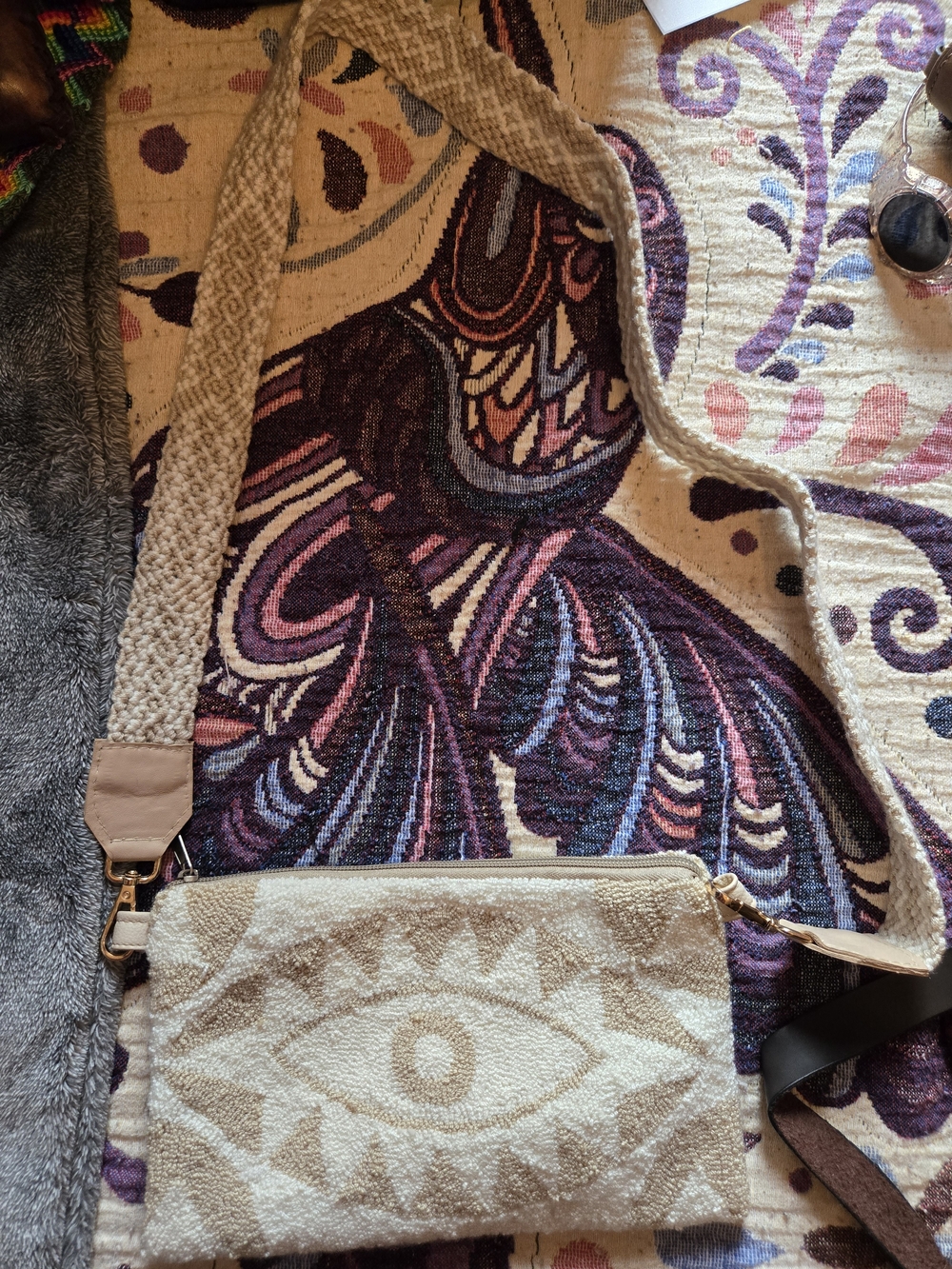 NEW Neutral Woven Crossbody Bag with Eye Motif